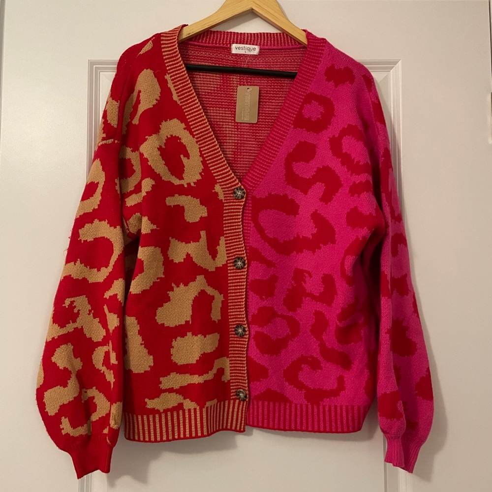 NWT Vestique Depth Leaopard Two tone Multi colored Cardigan Sweater - Picture 6 of 12